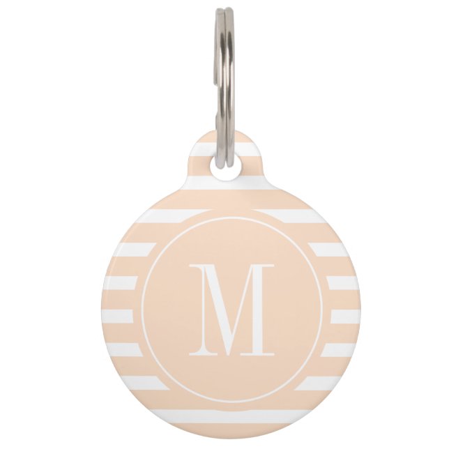 Médaillon Pour Animaux Pêche moderne et bande blanche avec Monogramme (Devant)