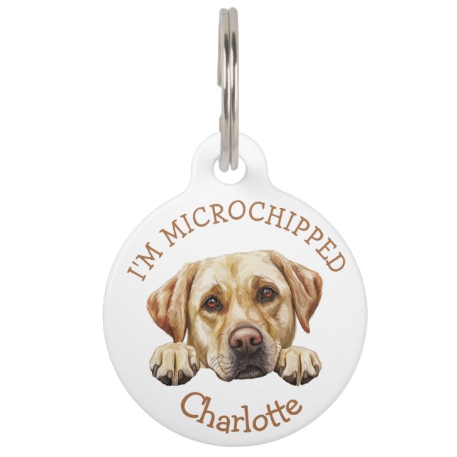 Médaillon Pour Animaux Peeking Golden Labrador Chiot Personnalisé (Devant)