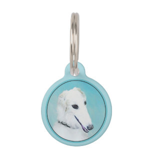 Médaillon Pour Animaux Peinture de Borzoï (blanc) - Art original de chien