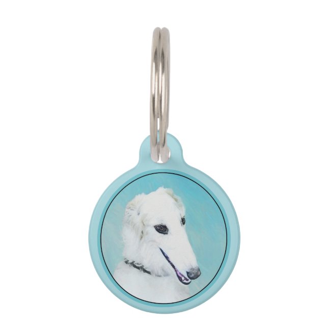 Médaillon Pour Animaux Peinture de Borzoi (Blanc) - Joli Chien d'origine (Devant)