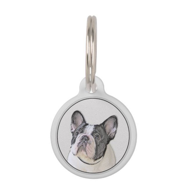 Médaillon Pour Animaux Peinture française de Bulldog (Pied de broche) - A (Devant)