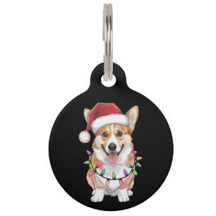Médaillon Pour Animaux Pembroke Welsh Corgi Père Noël Lumières de l'arbre