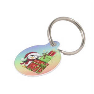 Médaillon Pour Animaux Penguin de Noël avec cadeaux - Décor festif