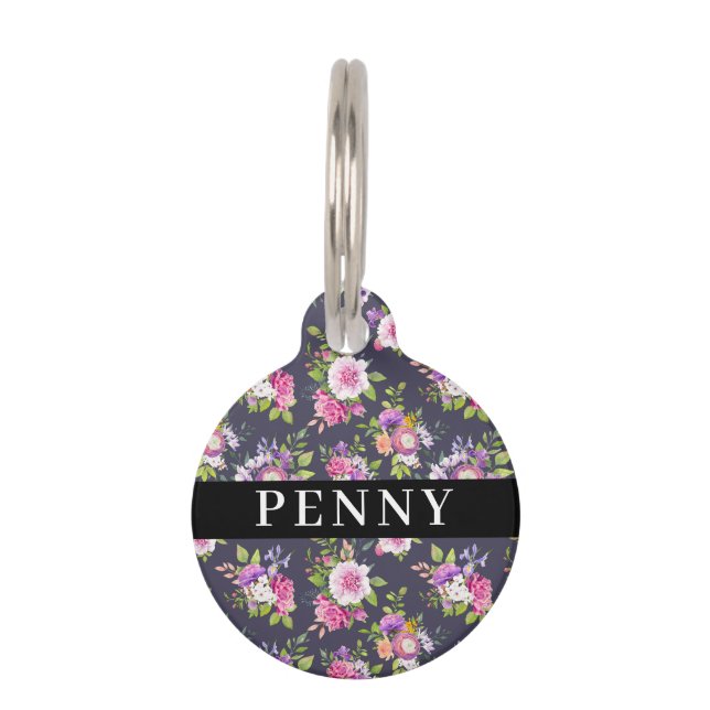 Médaillon Pour Animaux Peonies roses et violettes Bouquet floral (Devant)