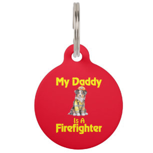 Médaillon Pour Animaux Personalisé Australian Shepherd Firefighter Daddy
