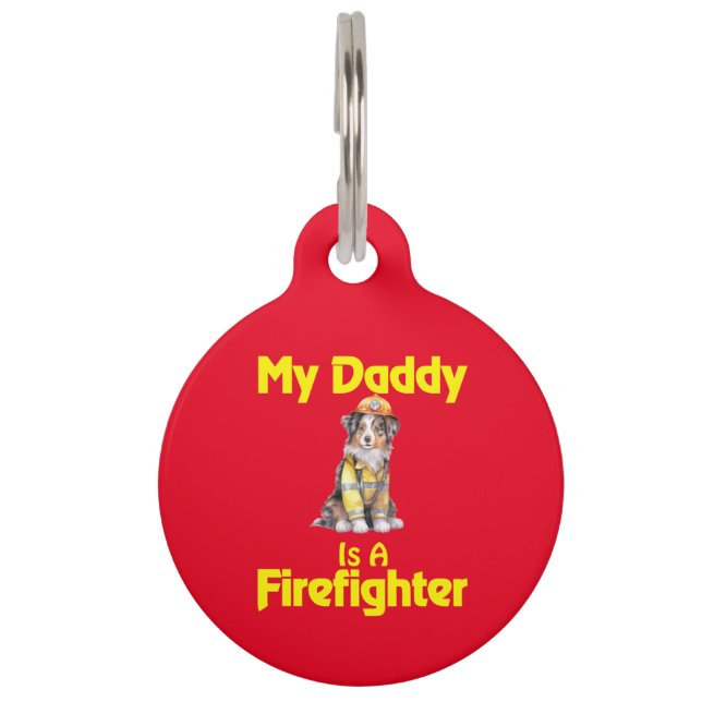 Médaillon Pour Animaux Personalisé Australian Shepherd Firefighter Daddy (Devant)