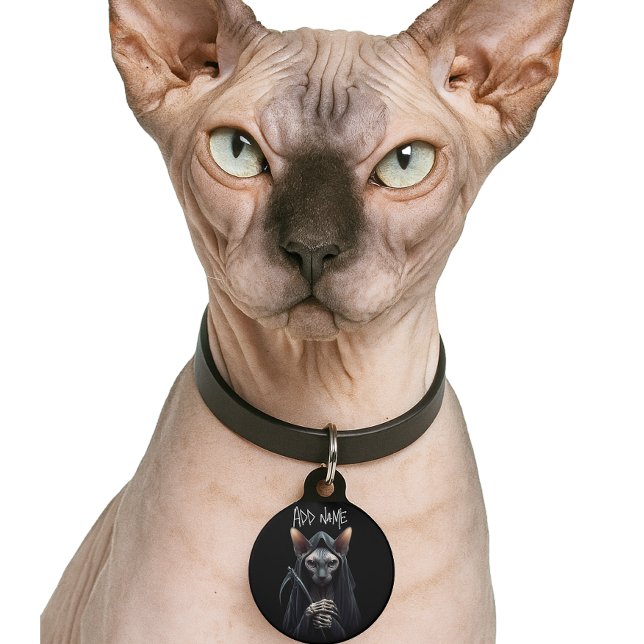 Médaillon Pour Animaux Personalize Grim Reaper Sphynx Cat Funny (Sphynx Cat Grim Reaper Pet ID tag)