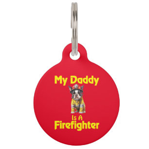 Médaillon Pour Animaux Personnalisé Boston Terrier Firefighter Daddy