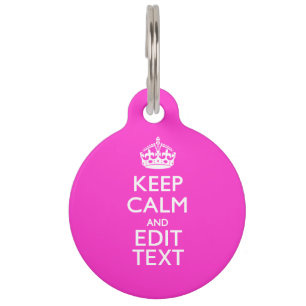 Médaillon Pour Animaux Personnalisé KEEP CALM ET votre texte rose vif