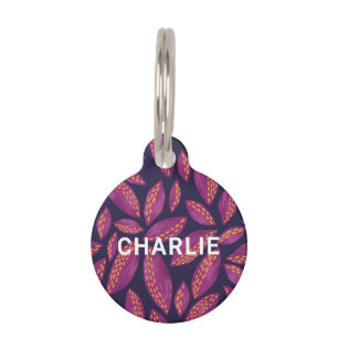 Médaillon Pour Animaux Personnalisé Purple Automne Automne Feuilles Nommé
