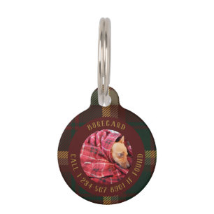 Médaillon Pour Animaux Personnaliser Chien Perdu Tartan Feuille d'Érable