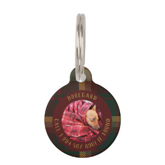 Médaillon Pour Animaux Personnaliser Chien Perdu Tartan Feuille d'Érable