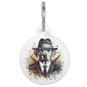 Médaillon Pour Animaux Personnaliser Gangster Chien en Costume Cravate Ar