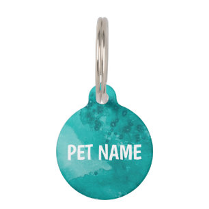 Médaillon Pour Animaux PERSONNALISER IT Aquarelle Turquoise Nom vert Numé