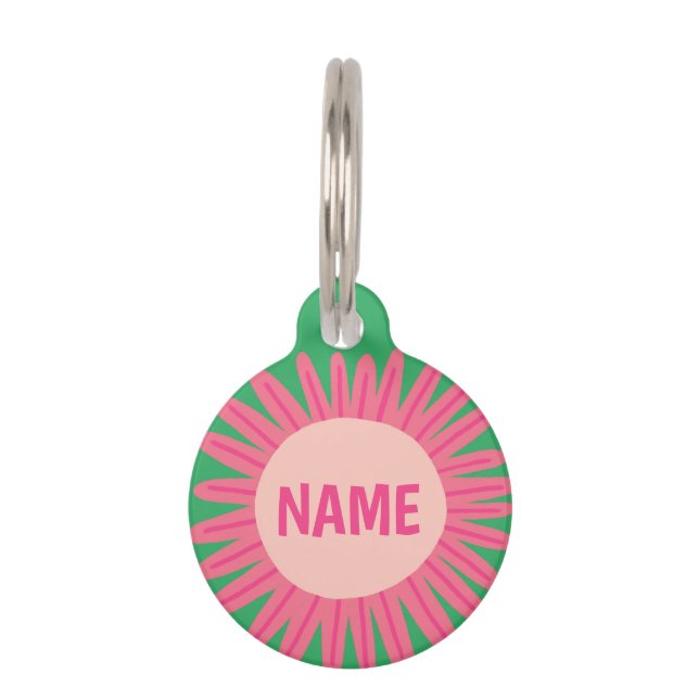 Médaillon Pour Animaux PERSONNALISER IT Pink Daisy Flower Name Numéro de  (Devant)
