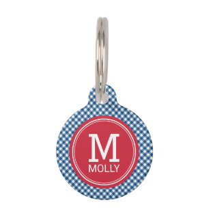 Médaillon Pour Animaux Personnaliser le monogramme En vichy bleu pays