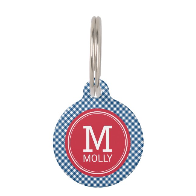 Médaillon Pour Animaux Personnaliser le monogramme En vichy bleu pays (Devant)