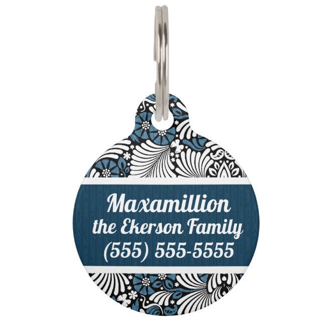 Médaillon Pour Animaux Pet's Two-Sided Retro Theme in Blue and White (Devant)