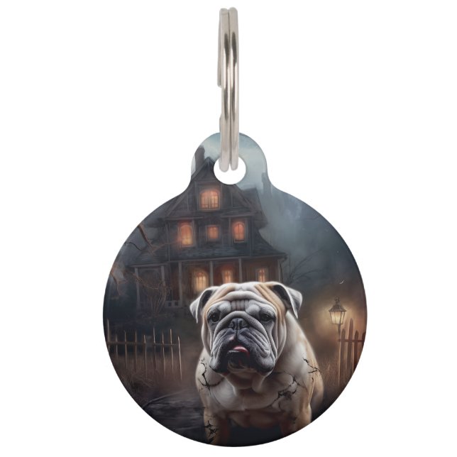 Médaillon Pour Animaux Peur d'Halloween Bulldog (Devant)