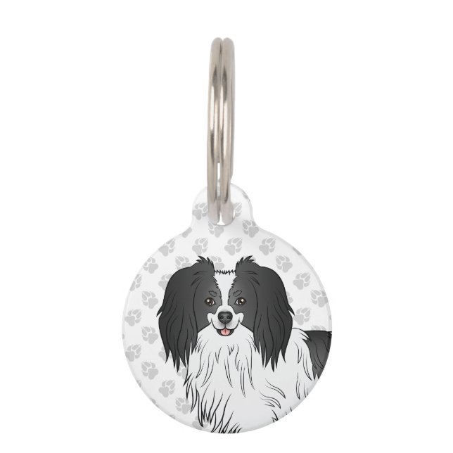 Médaillon Pour Animaux Phalène Noir Et Blanc Cartoon Chien Tête Et Patrou (Devant)