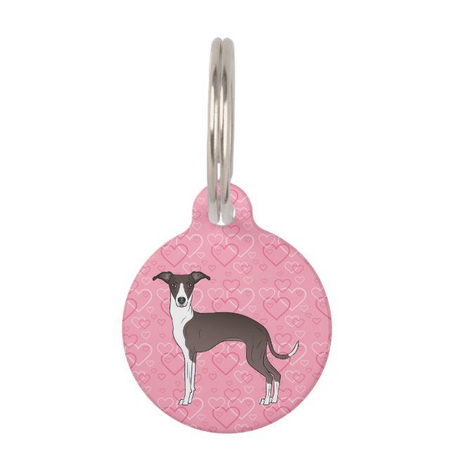 Médaillon Pour Animaux Phoque Et Gris Italien Blanc Sur Coeurs Rose (Devant)