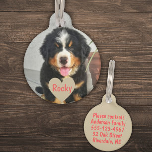 Médaillon Pour Animaux Photo personnalisée, nom et texte (rouge)