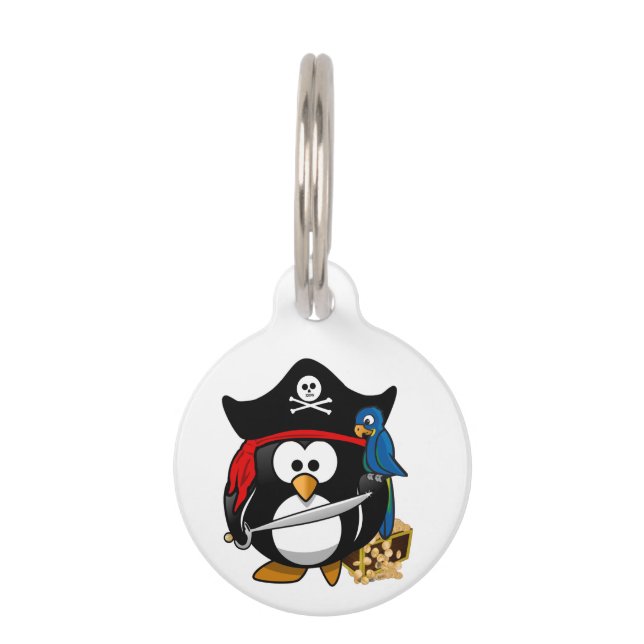 Médaillon Pour Animaux Pingouin de pirate mignon avec perroquet (Devant)