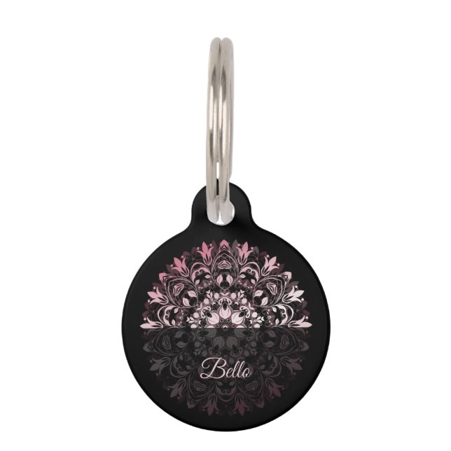 Médaillon Pour Animaux Pink Black Mandala Dog's Name Your Address (Devant)