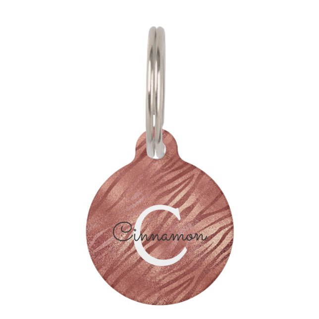 Médaillon Pour Animaux Pink Rose Gold Tiger Imprimer Monogramme Nom (Devant)