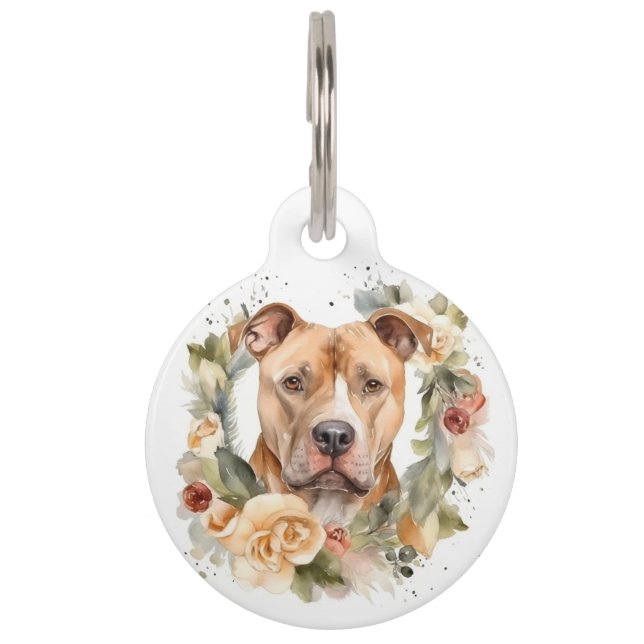 Médaillon Pour Animaux Pitbull Christmas Wreath Festive Pup (Devant)