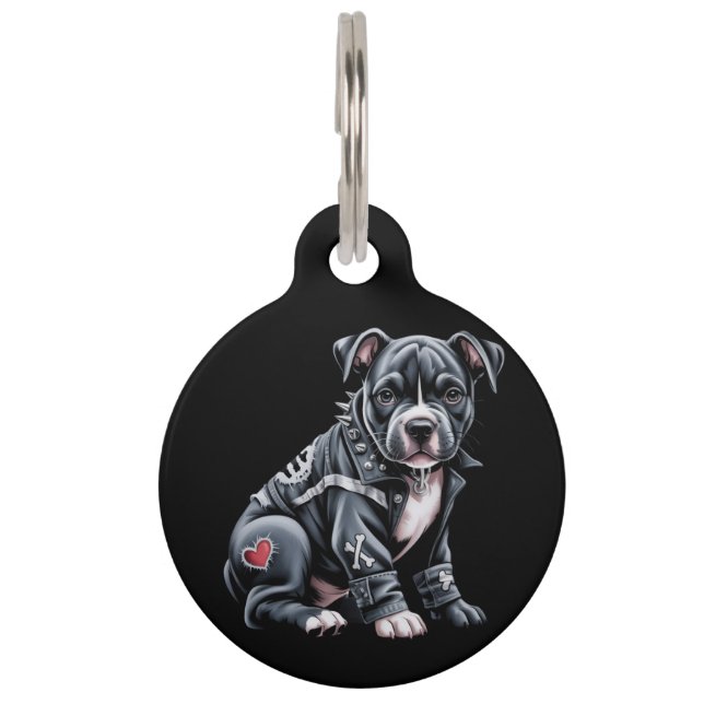 Médaillon Pour Animaux Pitbull en patchwork denim gothique rockeur branch (Devant)