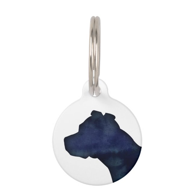 Médaillon Pour Animaux Pitbull race Chien Silhouette Aquarelle noire (Devant)