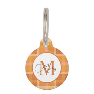 Médaillon Pour Animaux Plaid Orange Moderne Monogramme Nom Personnalisé