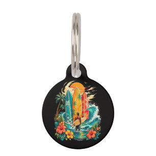 Médaillon Pour Animaux Planche de surf Hawaï vague plage surfeur vintage