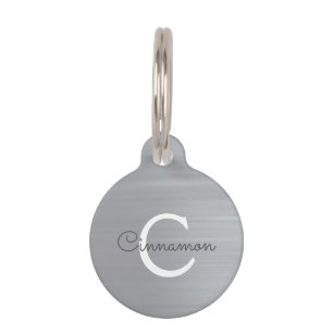 Médaillon Pour Animaux Plaque métallique à monogramme en feuille d'argent