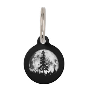 Médaillon Pour Animaux Pleine lune rétro et minimaliste Arbre à pin Vinta