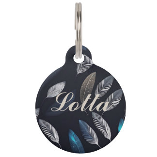 Médaillon Pour Animaux plumes bleues et blanches