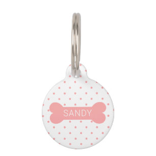 Médaillon Pour Animaux Points roses et os de chien & Info personnalisée s