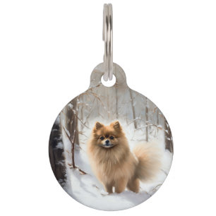 Médaillon Pour Animaux Poméranie Laissez Tomber la Neige Noël