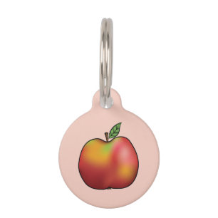 Médaillon Pour Animaux Pomme de dessin animé rouge sur fond rose et infos
