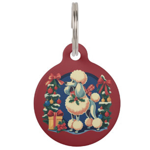 Médaillon Pour Animaux Poodle de Noël Rétro Vintage 1950 Vacances Chien