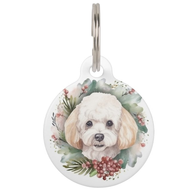 Médaillon Pour Animaux Poodle Noël Wreath Festive Pup (Devant)