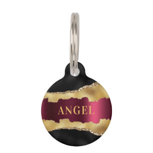 Médaillon Pour Animaux Porte en marbre noir bordeaux parties scintillant 