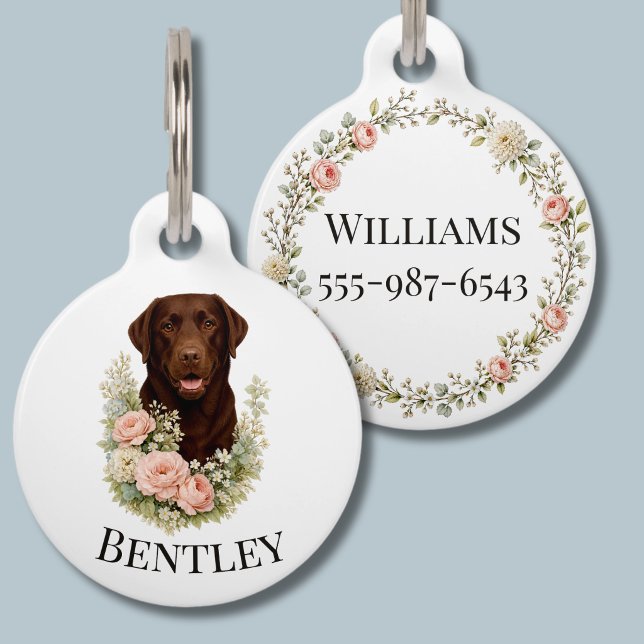 Médaillon Pour Animaux Portrait floral de Labrador chocolat (Créateur téléchargé)