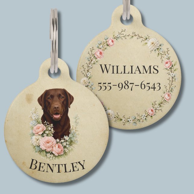 Médaillon Pour Animaux Portrait floral de Labrador chocolat (Créateur téléchargé)