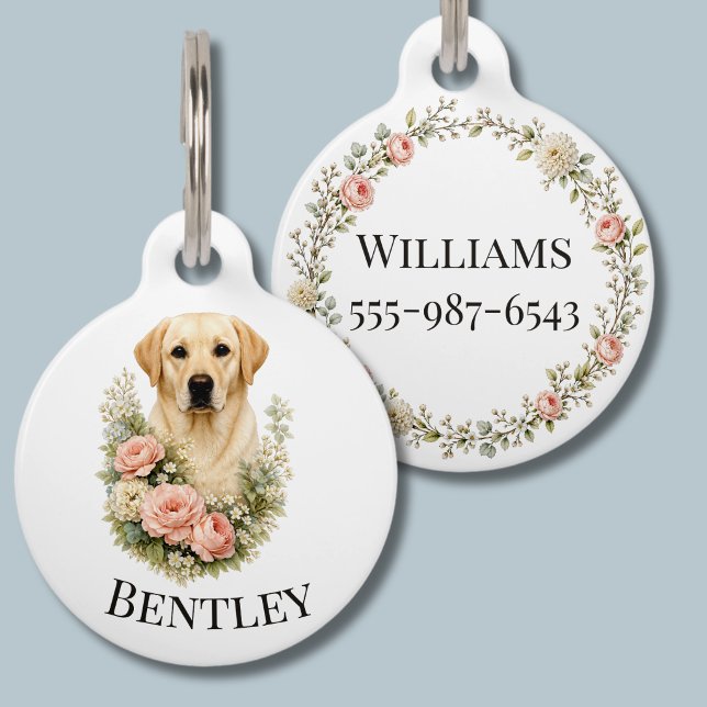 Médaillon Pour Animaux Portrait Floral Labrador (Créateur téléchargé)