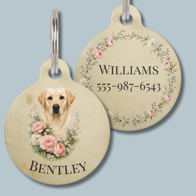 Médaillon Pour Animaux Portrait Floral Labrador (Créateur téléchargé)