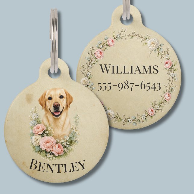 Médaillon Pour Animaux Portrait Floral Labrador (Créateur téléchargé)