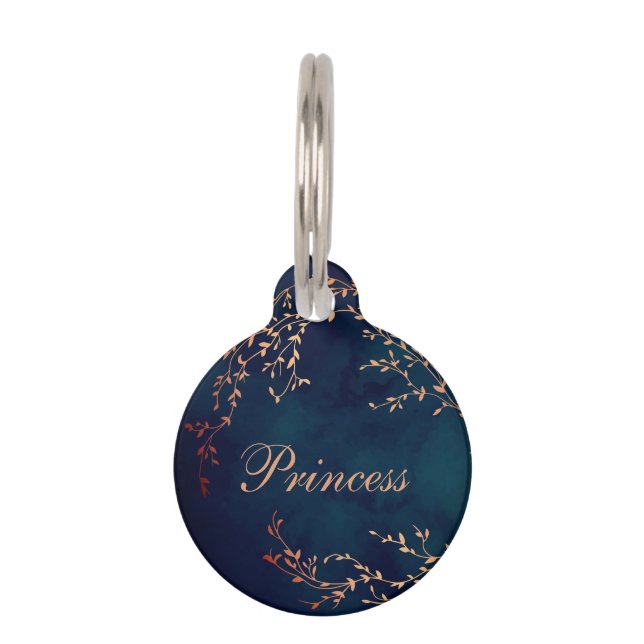 Médaillon Pour Animaux Princesse Navy Rose Gold Chat Chien (Devant)