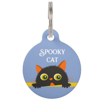 Médaillon Pour Animaux Puce d'identification ronde de chat noir effrayant